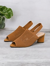billige Kjole Sandaler-kvinners flystrikke peep toe block hæl sandaler - stilige pustende sommersko for kontor og uformelle antrekk