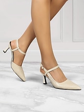 abordables Talons Aiguilles-Escarpins à bride arrière et bout pointu pour femme – élégants escarpins en cuir verni avec talon chaton et brides croisées pour le bureau, les fêtes et les tenues de soirée