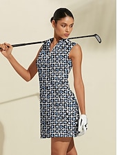 tanie Dámské golfové oblečení-Damskie sukienka golfowa Czarny Bez rękawów Kwiaty Damskie stroje golfowe Odzież Stroje Noś odzież