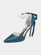 cheap Cocktail-Women&#039;s Champagne Satin Wedding Heels with Pearl Ankle Strap - Elegant Bridal &amp; Cocktail Stiletto Pumps