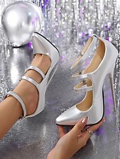 economico Festa Notturna-décolleté con tacco a spillo a triplo cinturino in argento – eleganti scarpe da sera e da festa per la vita notturna da donna