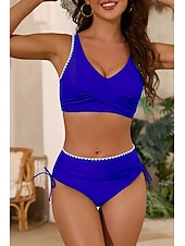 olcso Bikiniszettek-Női Fürdőruha Bikini 2 darab Fürdőruha Fodrozott Nyitott hátú Tropikus Strandruházat Színes U-alakú Ujjatlan Fürdőruhák