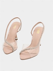olcso Félig formális-fekete átlátszó slingback sarkú cipő – divatos strasszból készült tűsarkú női szandál