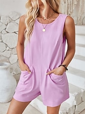 abordables grenouillère-Rompere femme active unie sans manches col rond poche vacances quotidienne coupe régulière noir rose vert armée été