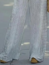 abordables Ensembles-Ensemble de 2 Pièces Basique Néo  Brillant Chemise Blouse Lin Comme Manches 3/4 Col V Imprimé Rayé Décontracté Gris Été Coupe Régulière