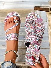 preiswerte Urlaubsandalen-Flache Sandalen für Damen im Boho-Paisley-Print – stylische Riemchensandalen für den Sommer für Freizeitausflüge, Strand und Urlaub