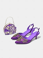 olcso Hivatalos-arany díszítésű slingback sarkú cipő hozzáillő kézitáskával – luxus esküvői és participő nőknek
