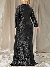 voordelige Avondjurken-Zeemeermin  Trompet Avondjurk Elegante Jurk Formele Avondfeest Vloerlengte Lange Mouw V-hals Geheel Versierd met Glitter Sequin Split