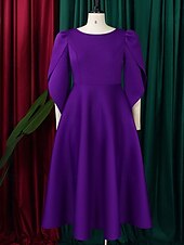 preiswerte Unter 129,99 $-Kleid Mutter der Braut Elegantes Freizeitkleid Rundhalsausschnitt Knie-Länge Polyester 3/4 lange Ärmel mit einfarbig
