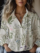 preiswerte Blumenoberteile-Damenhemd Langarm Knopf-Bluse Blumen Grafik Stilvoll Lässig Hemd Kragen Reguläre Oberteile Alltag Ausgehen Knöpfe Weiß Gelb Hellgrün Himmelblau Sommer Frühling