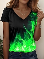 abordables T-shirt Art &amp; Design-Femmes T-shirt A Ombre Graphique Occasionnel Manche Courte Col en V Hauts Réguliers Quotidien Imprimé Rouge Bleu Vert Été Printemps