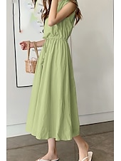 economico disegnare abiti in cotone e lino-Per donna Abito Midi Abiti in cotone e lino Moda Classico Moderno All&#039;aperto Quotidiano Ferie Vestibilità regolare Semplice Senza Maniche Girocollo Nero Verde chiaro Verde militare Blu marino Estate