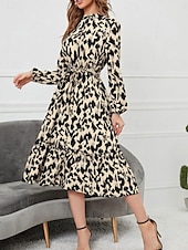 preiswerte Kunst &amp; Design Kleid-Damen Midi-Kleid A-Linie Kleid Fit And Flare Kleid Urlaub Lässig Alltag Reguläre Passform Grafisch Langarm Hemdkragen Schwarz Sommer