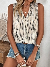 abordables Top de tirantes a rayas y geométrico-Camiseta de mujer sin mangas gráfica de lunares estilo casual cuello en V regular tops diarios impresión rosa verde beige verano