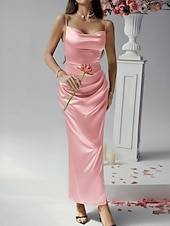 cheap Sundresses-Women&#039;s Long Dress Maxi Dress Prom Dress Party Dress Satin Dress Elegant Mature Elegant Dress Wedding Party Wedding Guest Regular Fit Plain Sleeveless Spaghetti Strap Black Champagne Pink Blue Summer