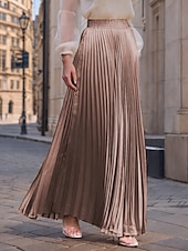 preiswerte Maxi-Röcke-Damen Rock Langer Rock Mode Lang Maxi Hohe Taille Röcke Einfarbig Gerafft Plissiert Schimmernd Mikroelastisch Täglich Ferien Silber Pfauenblau Marineblau Schwarz Frühling, Herbst, Winter, Sommer