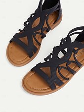 cheap Vacation Sandals-Women&#039;s Black Gladiator Sandals – Strappy Flat Summer Sandals for Casual, Beach, and Boho Chic Outfits