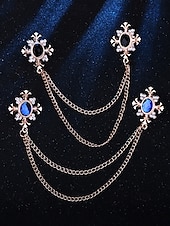 cheap Men&#039;s Ties &amp; Bow Ties-Vintage Blue Gem Collar Chain Brooch – Elegant Double Chain Lapel Pin for Men &amp; Women, Gothic Victorian Style Shirt &amp; Suit Accessory, Formal Wedding &amp; Party Jewelry