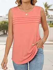 voordelige Effen Tanktop-Vrouwen Camisole Tanktop Effen Kleur Effen Elegante Casual Mouwloos Crew Neck Regular Tops Dagelijks Vakantie Gerimpeld Wit Roze Wijn Koninklijk Blauw Groen Zomer Lente
