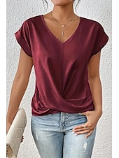 preiswerte Blusen-Damen Bluse Einfach Modern Lässig Kurzarm V Ausschnitt Normale Oberteile Täglich Ausgehen Gerafft Erröten Sie Rosa Schwarz Weiß Wein Sommer