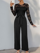billiga Mammas jumpsuits-Jumpsuit  Byxdress Brudens Mor Elegant Avslappnad Juvel Hals Golvlängd Polyester Lång Ärmar med Spets 2025