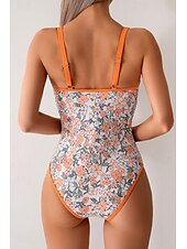 abordables Maillots de bain une pièce-Femmes Maillots de Bain Une Pièce Maillot de bain Dos nu Tenues de plage Été Léopard Fleur Fil en V Sans manches Maillots de bain