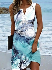 ieftine Rochii Art&amp;Design-Rochie Mini pentru Femei Rochie Casual Rochie de Vară Rochie de Vacanță Zilele de Zi Regulat Grafic În Dungi Abstract Mâneci Fără Sleevă Gât în V Albastră Aqua Vară Primăvară