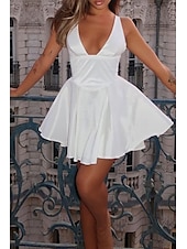 abordables Robes de Diplôme-Femmes Mini Robe Robe Blanche Robe de remise des diplômes Robe de bal Mode Remise des Diplômes Date Sortir Coupe régulière Uni Sans manches Décolleté plongeant Blanche Été