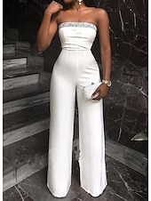 economico Jumpsuit-Tute eleganti per invitati a matrimoni e balli lunghezza a terra senza maniche senza spalline tessuto elasticizzato colore puro 2025