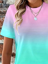 billige Tie Dye og Gradient t-skjorte-Dame T skjorte Nyanse Grafisk Fargegradering Fritid Kortermet Rund hals Vanlige topper Daglig Ut på byen Helg Trykt mønster Lyseblå Sommer