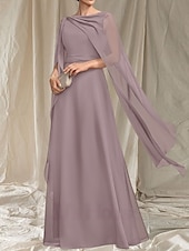 preiswerte Bodenlänge-A-Linie Brautmutter Kleid Hochzeitsgast Elegant Rundhalsausschnitt Bod-Length Chiffon Ärmellos mit Sash  Band Rüschen Raffung