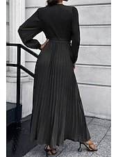 preiswerte abendkleider-Damen Langes Kleid Maxikleid Cocktailkleid Gerafftes Kleid Elegant Mode Geburtstag Teegesellschaft Ausgehen Normale Passform Einfach Langarm V Ausschnitt Schwarz Rote Grün Sommer