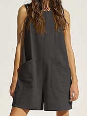 abordables grenouillère-Rompere femme active unie sans manches col rond poche vacances quotidienne coupe régulière noir rose vert armée été