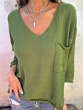 preiswerte Hemden-Damen Bluse Einfarbig Stilvoll Lässig Langarm V-Ausschnitt Reguläre Tops Tägliche Leinenähnliche Knöpfe Tasche Schwarz Weiß Rosa Grün Khaki Sommer Frühling