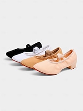 preiswerte Lateinamerikanische Schuhe-beigefarbene Canvas-Ballsaal-Tanzschuhe für Damen – Pumps mit niedrigem Absatz und elastischem Riemen für das professionelle Training