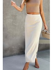 お買い得  シフォンスカート-女性用 スカート ボディコン カジュアル ミディ ミッドライズ スカート 平織り スプリットエンド マイクロエラスティック ストリート お出かけ ブラック ホワイト キャメル 夏 ポリエステル