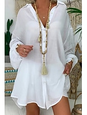 economico Camicie-Per donna Camicia Camicie di cotone e lino Abbottonare Blusa Semplice Essenziale Moderno Manica Lunga Colletto a Camicia Top lunghi Ferie Uscire Bottoni Asimmetrico Nero Bianco Blu Viola Grigio Estate