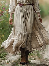 cheap Boho Dress-Women&#039;s Long Dress Maxi Dress Vintage Dress Swing Dress Print Dress Western Dress Fashion Classic Outdoor Vacation Going out Regular Fit Flower Long Sleeve V Neck Beige Summer