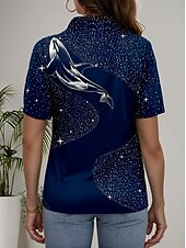 voordelige Dieren Toppen-Dames Overhemd Grafisch dier Dagelijks Stijlvol Korte mouw Overhemdkraag Normale tops Dagelijks Marineblauw Zomer Lente