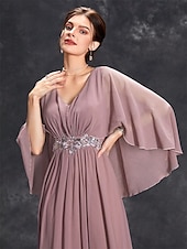 cheap Floor Length-Dress Mother of the Bride Dress Elegant Party V Neck Floor Length Polyester Half Sleeve with Appliques 2025