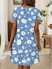 levne Květinové šaty-Dámské Boho šaty Západní šaty Vintage mini šaty T-shirt šaty Tee šaty Sundress Letní šaty Dovolená Neformální plážové Denní Vycházkové Regular Fit Květnové Grafické Krátký rukáv V krku Červené Modré