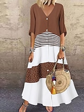 ieftine Rochie cu dungi și geometrică-Pentru femei Rochie Maxi Rochii Tricou Rochie A line Rochie Fit And Flare Casual Zilnic Fit regulat Grafic Manșon Jumate În V Negru Albastru piscină Maro Trifoi Vară