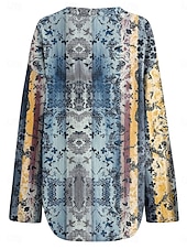 levne Dámské boho topy-Dámské Halenka Květinový Grafika Vinobraní Denní Dlouhý rukáv Do V Běžné topy Denní Dovolená Oblečení na dovolenou Tisk Vodní modrá Léto Jaro
