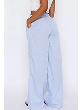 preiswerte weites Bein und hohe Taille-Damen Weites Bein Stoffhosen Mode Streetwear Volle Länge Natürliche Taille Gestreift Tasche Elastischer Bund Bequem Straße Ausgehen Rosa Blau Sommer Normale Passform