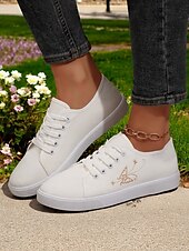 Χαμηλού Κόστους Γυναικεία Sneakers-γυναικεία λευκά εύκαμπτα πάνινα πάνινα παπούτσια – ελαφριά αναδιπλούμενα παπούτσια με κορδόνια για ταξίδια, περπάτημα και casual ντύσιμο