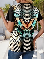 cheap Animals tee-Women&#039;s T Shirt Graphic Geometric Butterfly Stylish Casual Short Sleeve Round Neck Regular Tops Daily Weekend Print Black Summer Spring