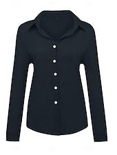 abordables Chemises-Femmes Chemise Chemises en coton et lin Boutonner Chemisier Uni Moderne Occasionnel manche longue Col de chemise Hauts Réguliers Quotidien Fête Sortir Boutons Noir Blanche Jaune Rose Claire Été