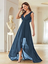 preiswerte Bodenlänge-Kleid Brautmutterkleid Elegant Party V Ausschnitt Bodenlang Chiffon Ärmellos mit Falten 2025