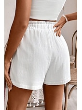 cheap Cotton Linen Shorts-Women&#039;s Linen-Inspired Shorts Shorts Slacks Streetwear Casual Short Natural Plain Pocket Elastic Drawstring Design Comfy Comfortable Outdoor Vacation White Summer Regular Fit