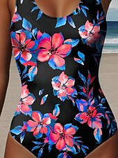 billiga One-piece-baddräkter-Kvinnors Baddräkter En Del Monokini Baddräkter Rygglös Semester Strand Kläder Blommig Grafik U-hals Ärmlösa Baddräkter